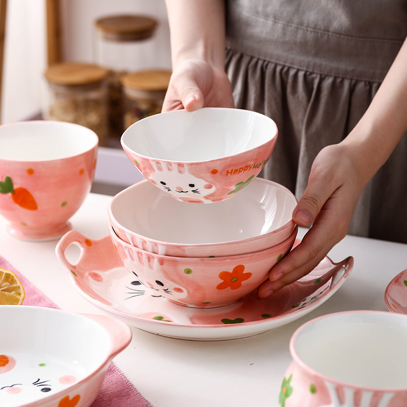 Creative Ceramic Tableware Suit Cute Children's Bowl Pte Single Handle Bowl Household Sna Pte Binaural Baking Pan Wholesale