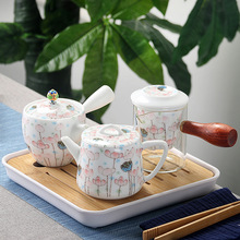 卓众陶瓷泡茶壶家用功夫茶具白瓷茶壶单壶粉彩百花齐放侧把玻璃壶