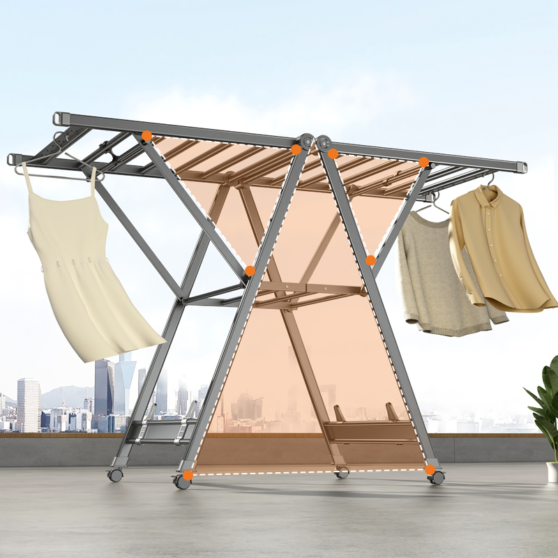 Balcony Floor Mobile Folding Clothes Hanger Windproof Household Drying Rack Hanger Clothing Rod Multifunctional Drying Rack