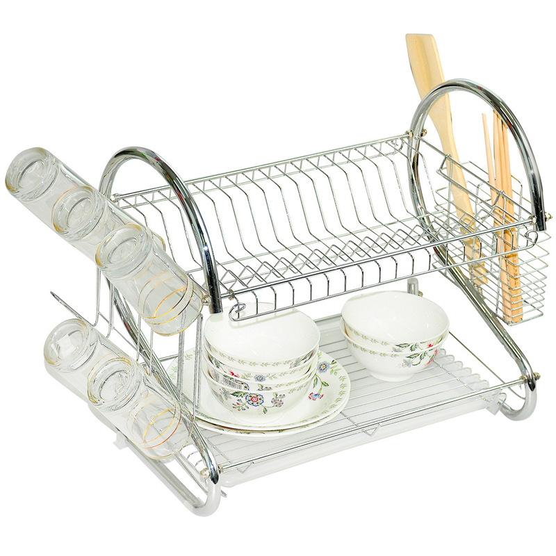 S-Type Dish Rack Double-Layer Draining Dish Rack Kitchen Organizers Dish Rack Metal Racket Dish Rack