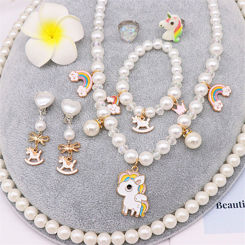 Korean Style Children's Pearl Necklace Bracelet Set Unicorn Necklace Girl Baby Accessories Children's Necklace Wholesale