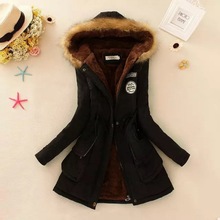 Lady Fur Collar Long Hoodies Warm Jackets Plus Size Winter