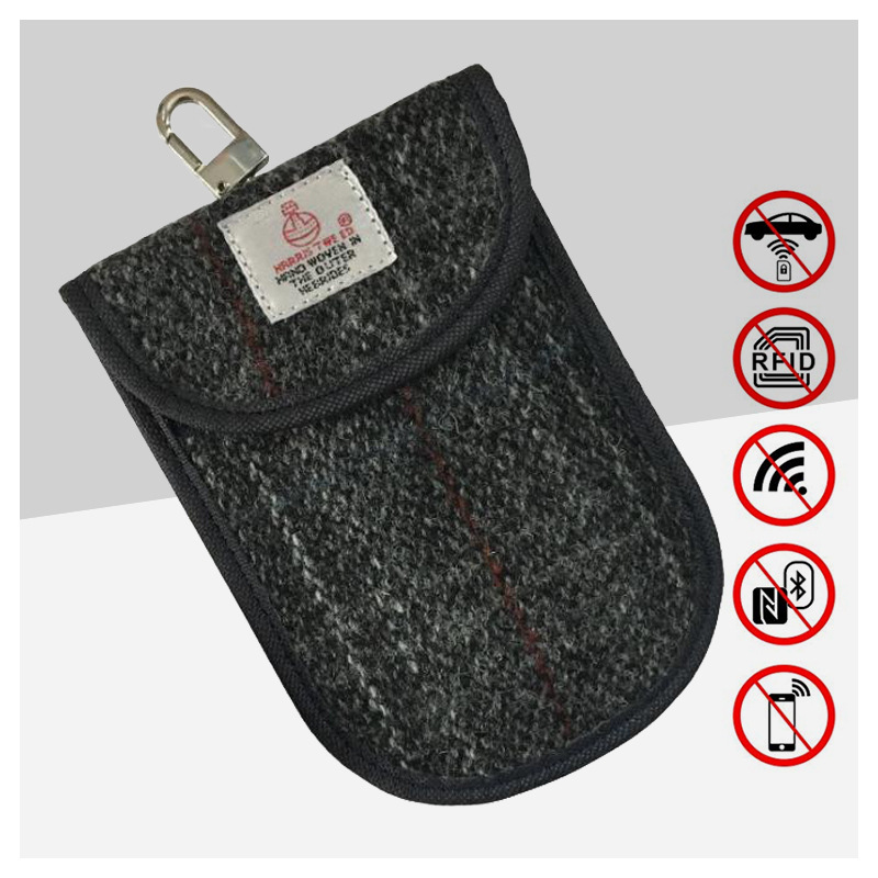 高档进口毛呢双层RFID屏蔽钥匙包带钥匙扣 防盗防丢防扫描钥匙套
