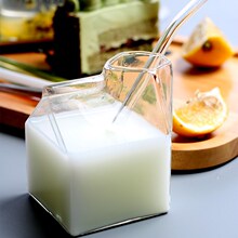 创意日式方形牛奶杯耐热早餐杯子 耐高温玻璃杯牛奶盒鲜奶盒家用