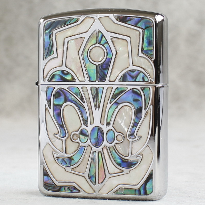 zippo防风煤油打火机盔甲双面镶嵌天然贝壳 克罗心 万有引力