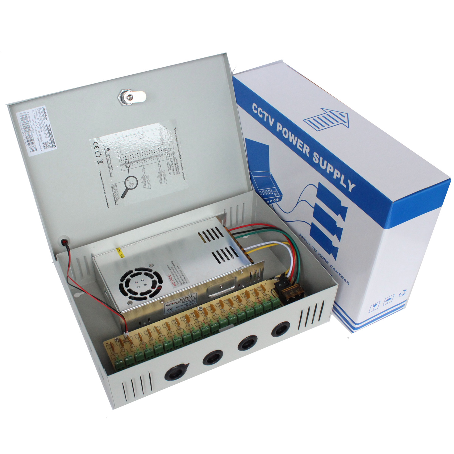 18路12v25a300w 门禁安防多路输出ptc自恢复保险管开关电源配电箱