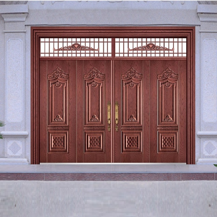 工厂豪华别墅客厅进户门仿真铜四开防盗门农村自建房防晒非标大门