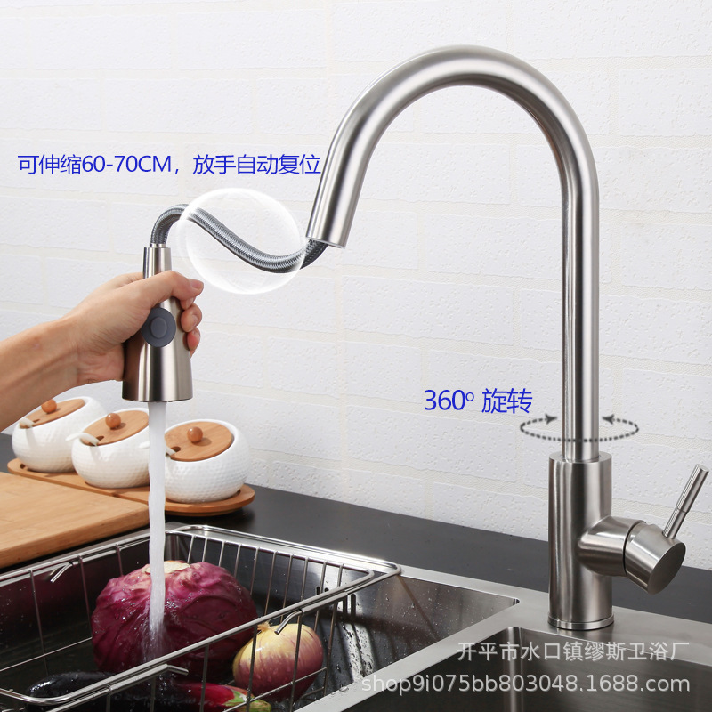 304 Stainless Steel Hot and Cold Sink Vegetable Basin Faucet Telescopic Stretch Kitchen Vegetable Basin Pull Faucet Manufacturer Water Tap