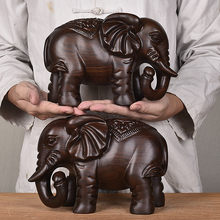 木雕大象摆件一对招财纳福客厅玄关装饰品黑檀手工实木雕刻工艺