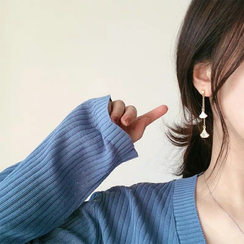 S925 Silver Needle Asymmetric Earrings Fashionable Elegant All-Match Earrings Simple Personality Korean Style Earrings Internet Celebrity Female Tassel