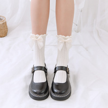 袜子女可爱日系lolita夏季蝴蝶结袜子白色花边洛丽塔中筒jk制服袜