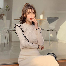 韩版服装定制加工服饰女装不规整圆领套头修身显瘦针织打底衫毛衣