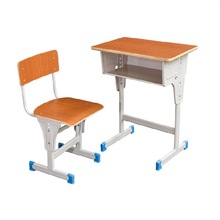 厂家直销 单人单层单柱带靠背模压板多层板学生课桌椅批发