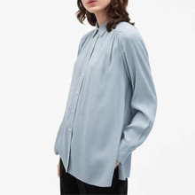 简单风斜纹衬衫 北欧小众 肩部打褶 随性气质 冷淡风长袖衬衫