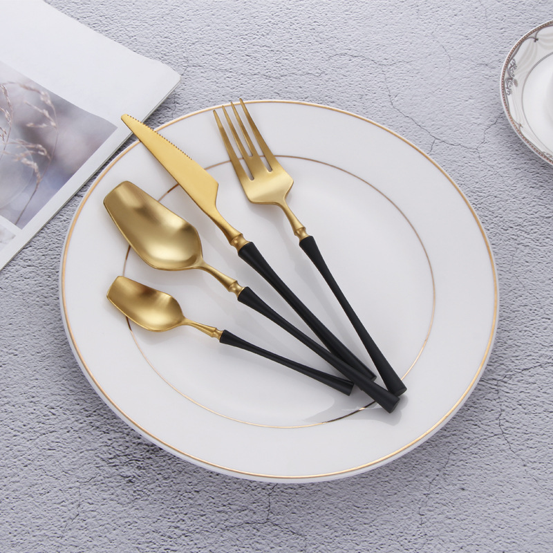 304 Stainless Steel Small Waist Tableware Mirror Gold-Plated Western Tableware Creative Gift Steak Knife, Fork and Spoon Four-Piece Set