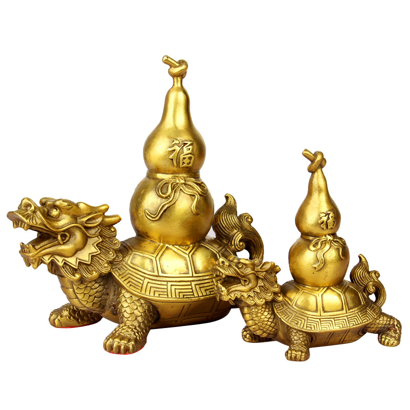 铜龙龟葫芦摆件霸下背葫芦招财客厅纯黄铜风水福禄归来大小号礼品