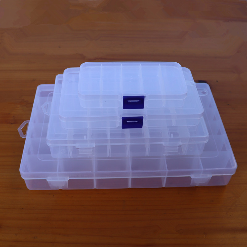 分格塑料收纳盒10 15 24 36格可拆透明五金纽扣渔具配饰品包装盒