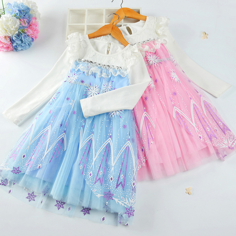 女童2024春秋新款艾莎裙子冰雪奇缘2网纱连衣裙爱莎童裙公主裙