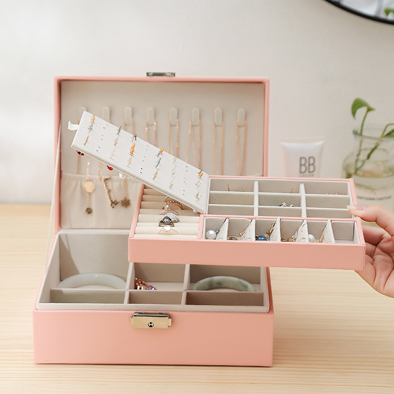 Double-Layer Jewelry Box with Lock Jewelry Box Ear Studs Earrings Storage Box Necklace Ring Box Jewelry Box Jewelry Box Jewelry Box