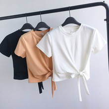 短款时尚短袖T恤女2024夏季韩版新款修身绑带小心机衣服上衣女装