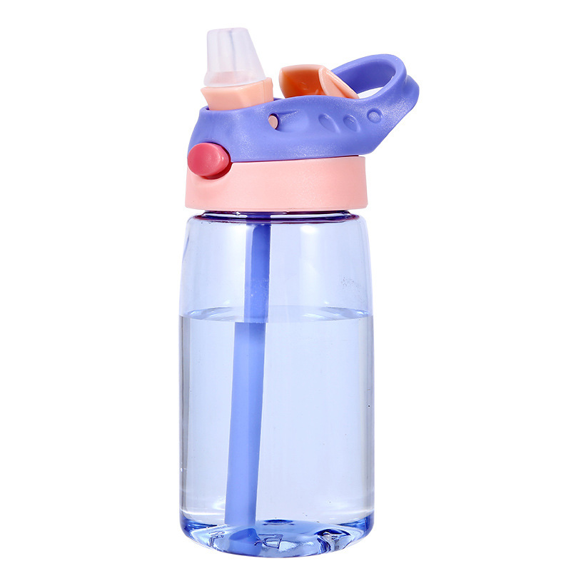 Children's Plastic Water Cup Cute Straw Cup with Handle Drop-Resistant Kindergarten Baby Student Cartoon Kettle