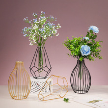 创意欧式灯笼花瓶摆件轻奢风铁艺水培玻璃创意家居客厅插花装饰品