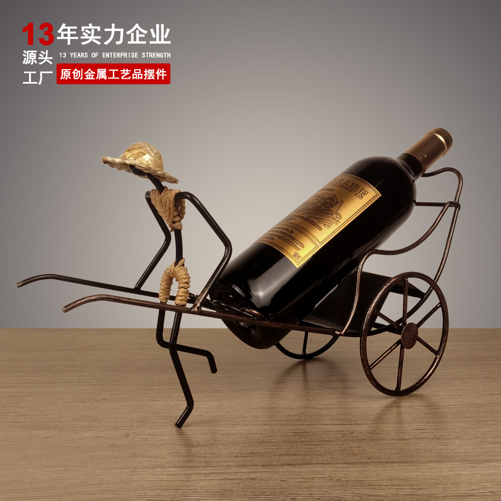 Nostalgic Chinese Style Retro Yellow Car Decoration Iron Wine Rack Crafts Home Ornament Furnishing