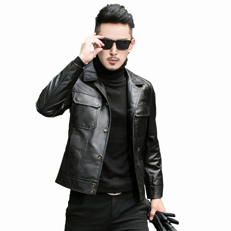 Autumn Haining Leather Coat Men's First Layer Cowhide Slim Korean Handsome Motorcycle Leather Jacket Youth Coat Fashion