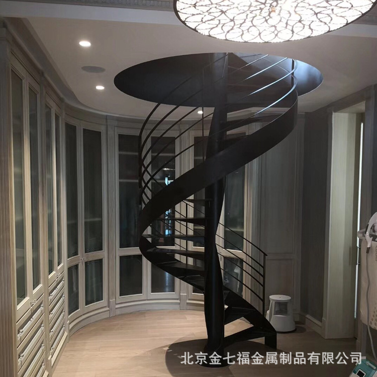 旋转楼梯现代极简风格旋转钢木梯圆形楼梯儿童房滑滑梯复式卷板梯