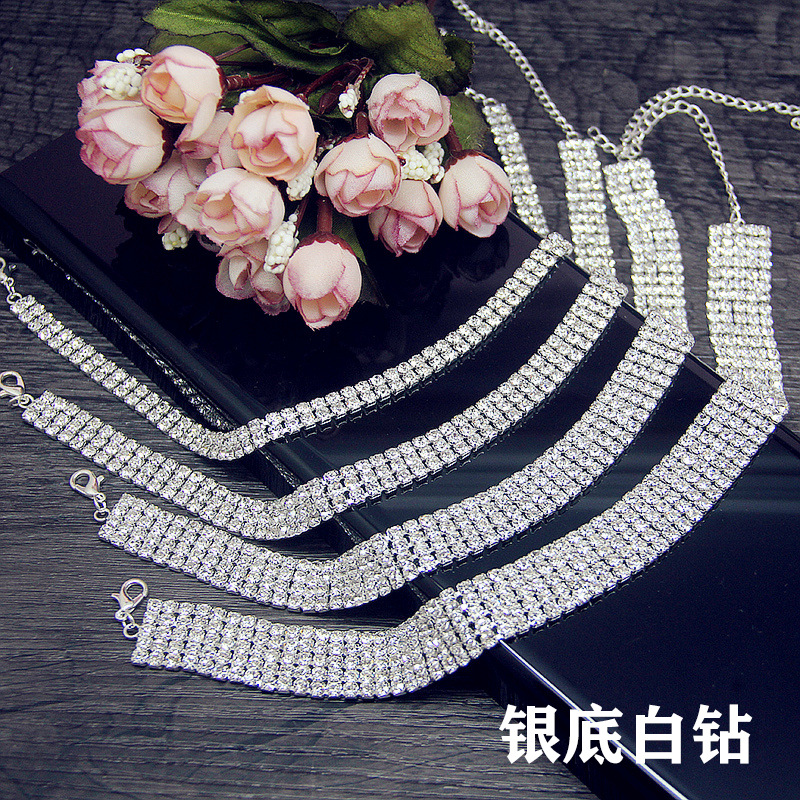 European and American Sexy Super Flash Rhinestone Clavicle Chain Choker Neck Accessories Full Diamond Multi-Row Necklace Online Influencer Necklace Female