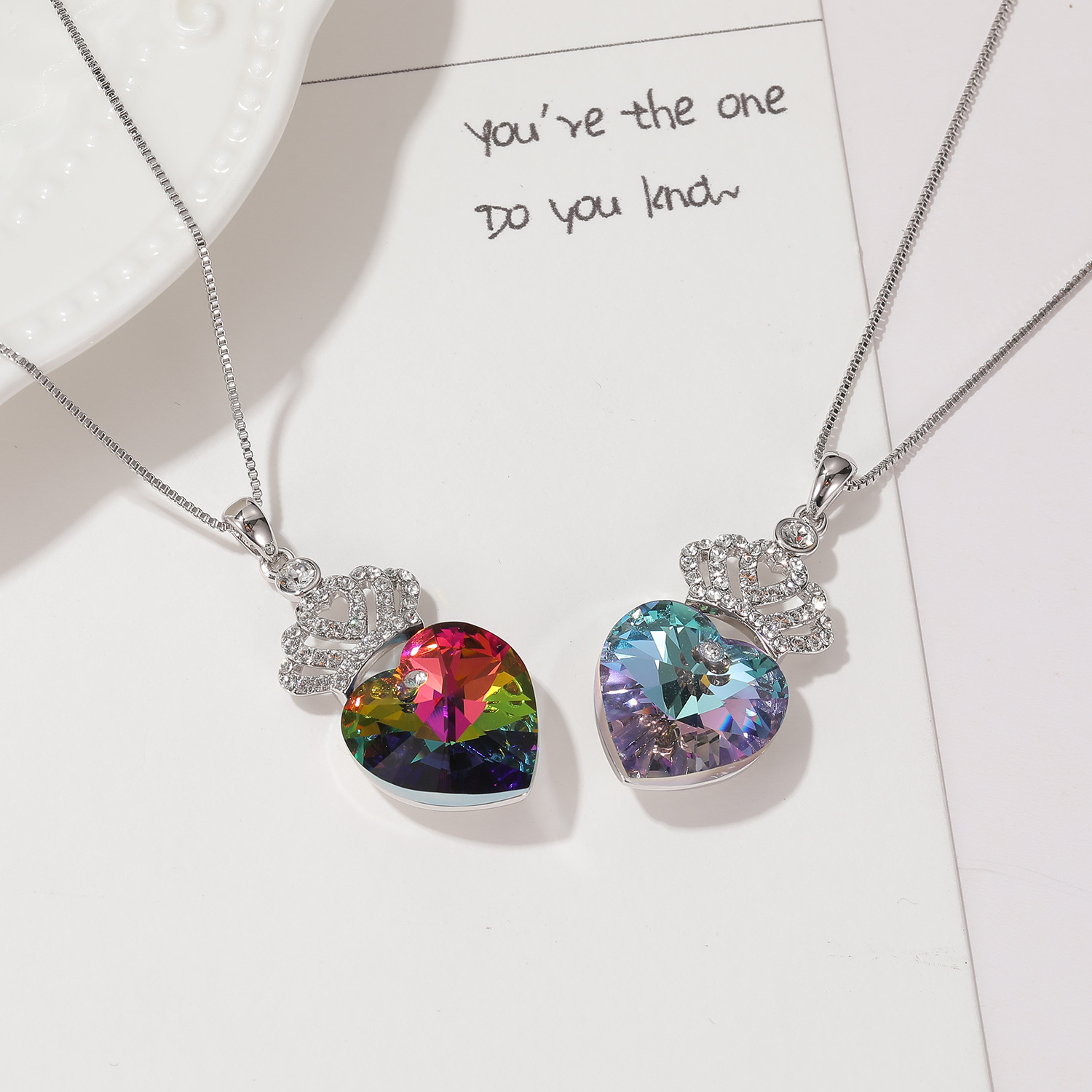 亚马逊公主皇冠锁骨链爱心蓝水晶女项链奥地利水晶颈链母亲节礼物