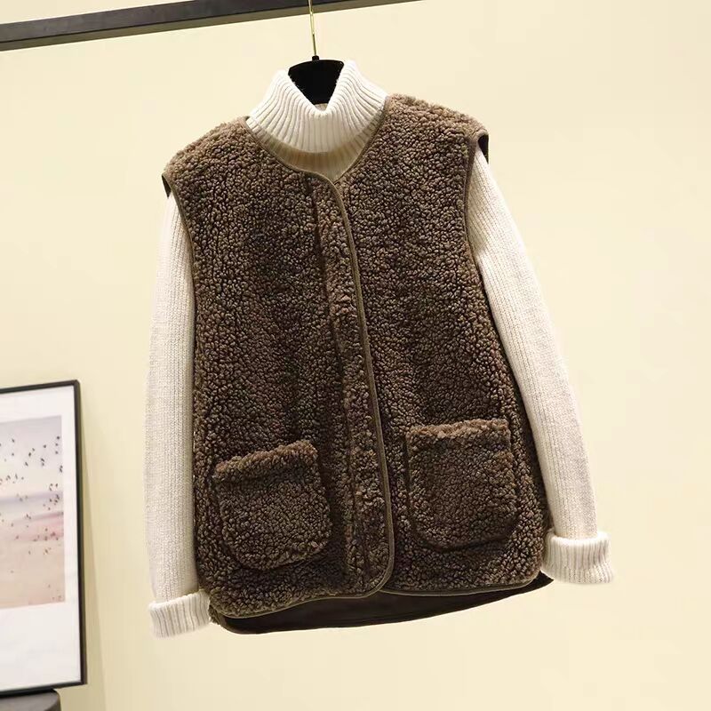 Lamb Wool Vest Women's 2023 Autumn and Winter New Korean Versatile Outerwear Fur Vest Plush Vest Waistcoat