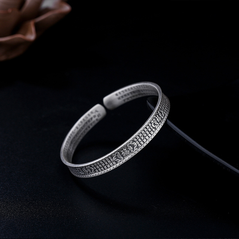 999 Pure Silver Heart Sutra Ancient Silver Bracelet Baifu Matte Opening Pure Silver Bracelet