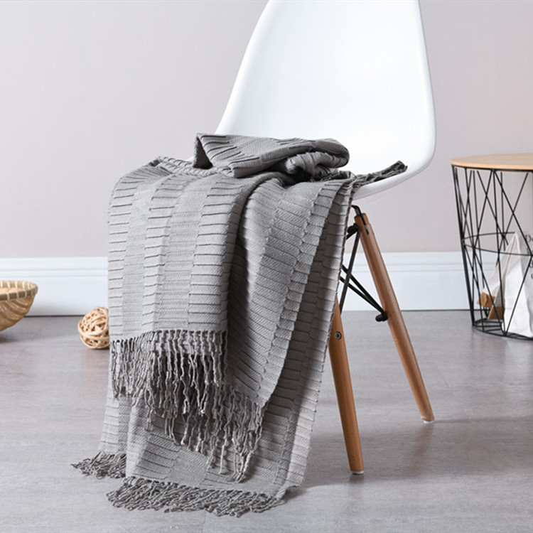 Sofa Blanket Blanket Nordic Solid Color Waffle Knitted Blanket Embossed Tassel Office Air Conditioning Nap Blanket