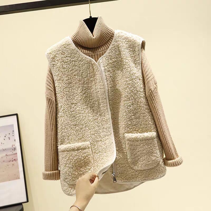 Lamb Wool Vest Women's 2023 Autumn and Winter New Korean Versatile Outerwear Fur Vest Plush Vest Waistcoat