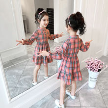 女童装2020新款超洋气春装小女孩长袖连衣裙儿童格子网红公主裙子