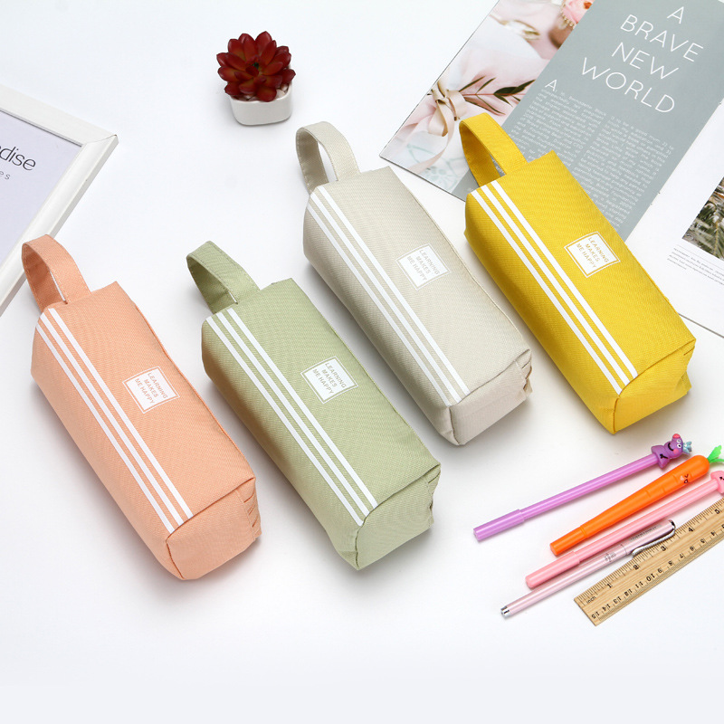 Creative Double-Layer Large Capacity Portable Pencil Case Simple Oxford Cloth Double Zipper Pencil Case Stationery Bag Stall Supply