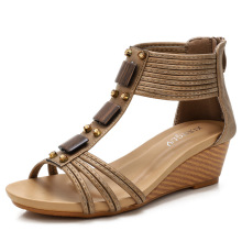 坡跟凉鞋女新款外穿性感甜美妈妈鞋后拉链厚底跨境罗马鞋1418-389