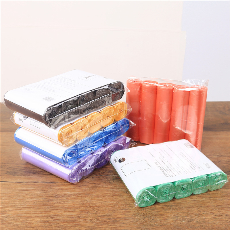 5 Rolls Full New Material Garbage Bag Thickened Point Break Disposable Household Medium Kitchen Flat Mouth Plastic Bag Roll