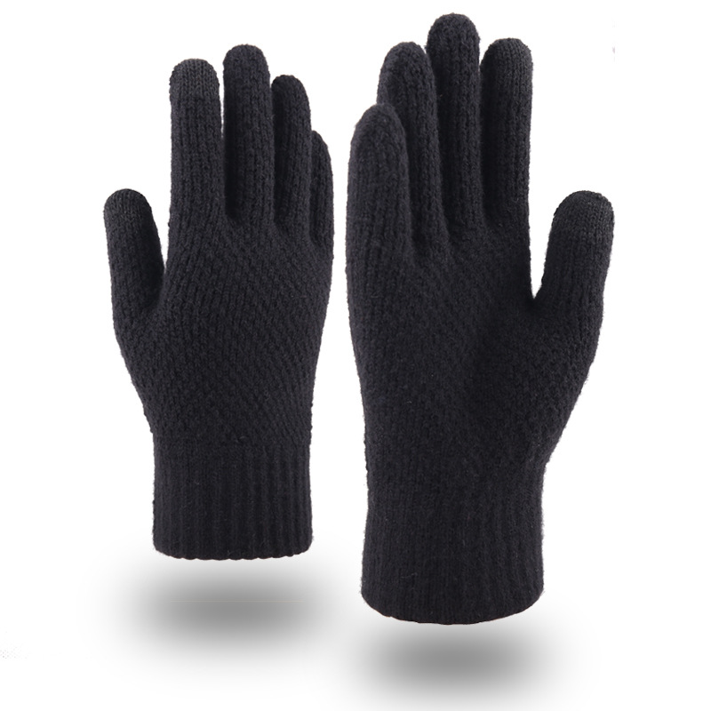 New Double-Layer Touch Screen Gloves Fall Winter Men Fleece-lined Winter Thickened Jacquard Warm Wool Knitted Gloves