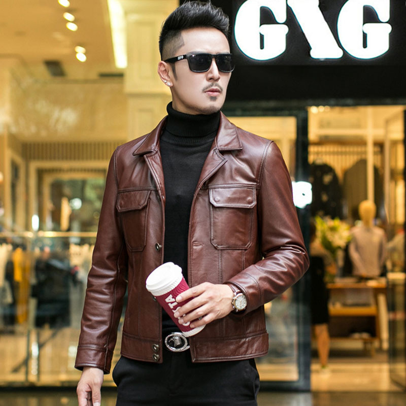 Autumn Haining Leather Coat Men's First Layer Cowhide Slim Korean Handsome Motorcycle Leather Jacket Youth Coat Fashion
