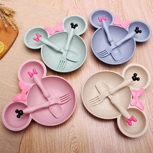 小麦秸秆儿童餐具套装可爱宝宝喂养辅食餐盘碗勺叉小礼品可印logo
