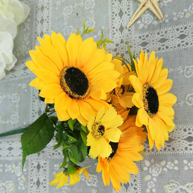 New 7 Fork SUNFLOWER Pastoral Style Indoor and Outdoor Furniture Decorative Fake Flower Photography Props Simulation Sunflower