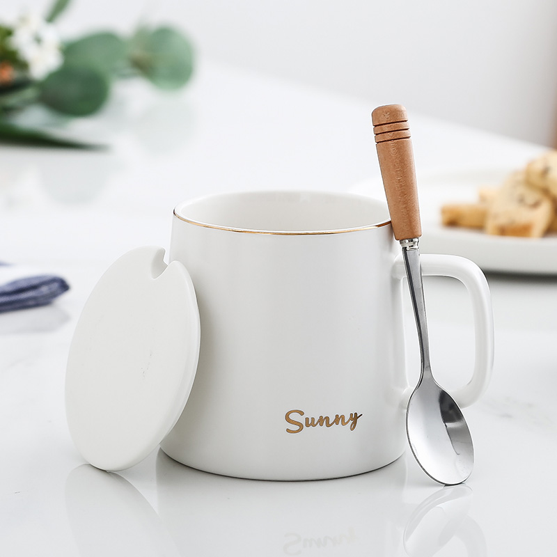 Nordic Ceramic Coffee Cup Mug Spoon Minimalist Creative Cup Water Cup Household with Cover