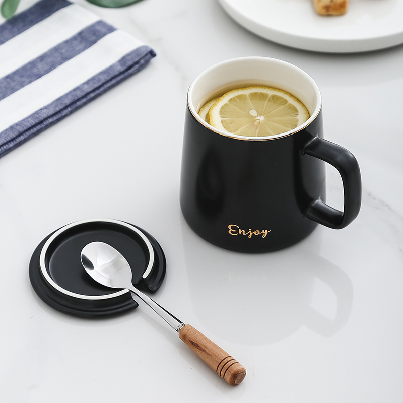 Nordic Ceramic Coffee Cup Mug Spoon Minimalist Creative Cup Water Cup Household with Cover