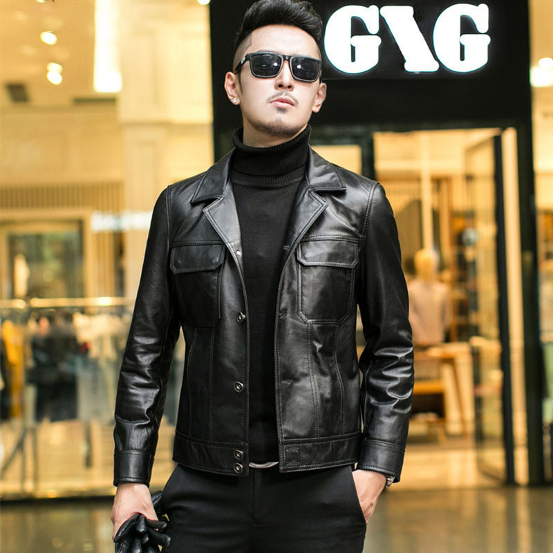 Autumn Haining Leather Coat Men's First Layer Cowhide Slim Korean Handsome Motorcycle Leather Jacket Youth Coat Fashion