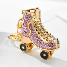 亚马逊汽车挂件欧美时尚镶钻溜冰鞋小礼品 创意钥匙扣批发金属