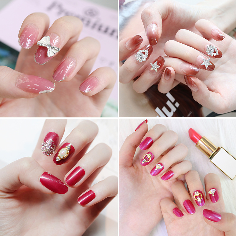 Fake Nails 24 Pieces Online Red New Wear Bride Nail Tip Butterfly Pearl Diamond Collection