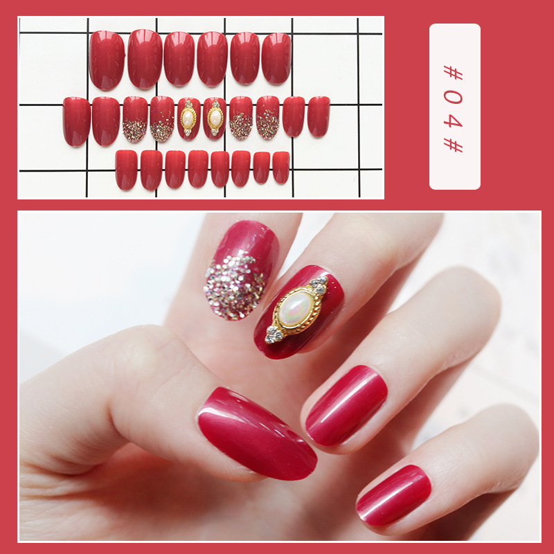 Fake Nails 24 Pieces Online Red New Wear Bride Nail Tip Butterfly Pearl Diamond Collection
