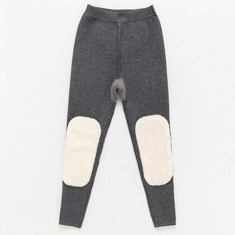 Duosen Luwang Woollen Trousers Men's Thickened Cashmere Pants Women's Waist and Knee Pads Fleece-Lined High Waist Warm-Keeping Pants Men's Leggings